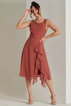 Украшенное шифоновое платье с оборками по подолу Jolie Moi, красный