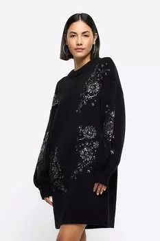 Украшенное трикотажное платье River Island, черный