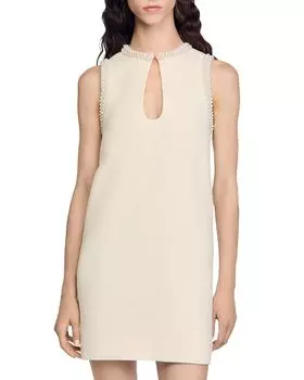 Украшенное твидовое платье Morane Sandro, слоновая кость/кремовый