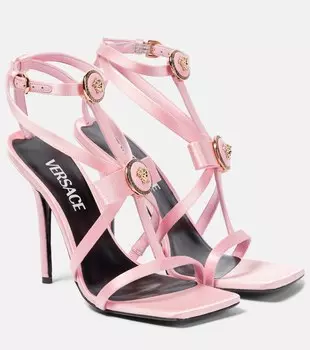 Украшенные атласные босоножки Versace, розовый