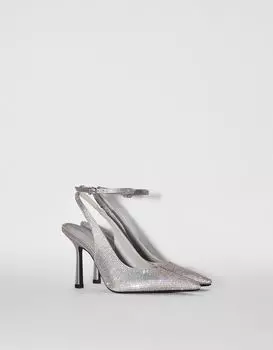 Украшенные камнями туфли с ремешком на пятке на высоком каблуке Bershka