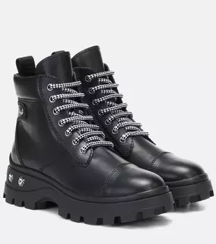 Украшенные кожаные ботинки до щиколотки Miu Miu, черный