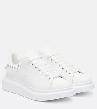 Украшенные кожаные кроссовки оверсайз McQueen, White/White/Crystal