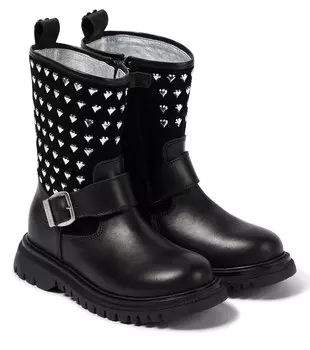 Украшенные кожаные сапоги Monnalisa, черный