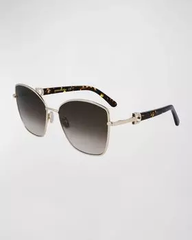 Украшенные металлические солнцезащитные очки «кошачий глаз» Gancini Ferragamo, цвет Gold/Khaki Gradient