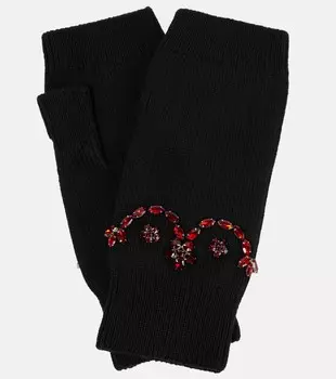 Украшенные перчатки без пальцев из смесового хлопка Simone Rocha, черный