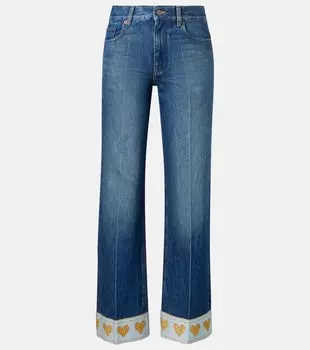 Украшенные прямые джинсы средней посадки Valentino, Denim Scuro