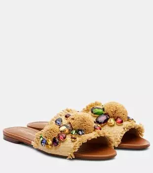 Украшенные сандалии с эффектом рафии Dolce&Gabbana, Naturale/Sabbia