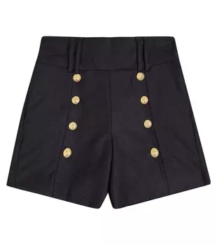 Украшенные шерстяные шорты Balmain Kids, синий