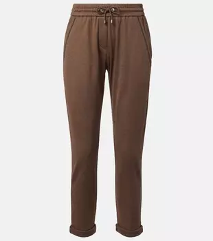 Украшенные спортивные брюки из хлопковой смеси Brunello Cucinelli, Chocolate Butter