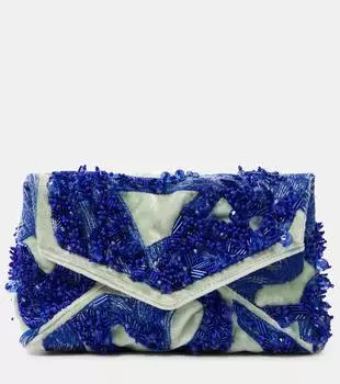 Украшенный бархатный клатч Dries Van Noten, цвет mint