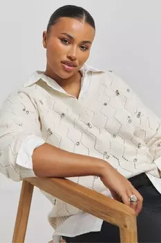 Украшенный джемпер Simply Be, бежевый