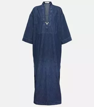 Украшенный джинсовый кафтан из шамбре VALENTINO, синий