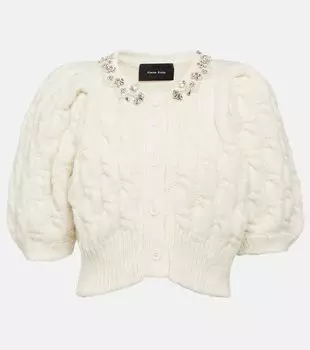 Украшенный кардиган из смесовой шерсти Simone Rocha, бежевый