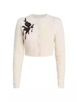 Украшенный кардиган косой вязки Erdem, цвет cream