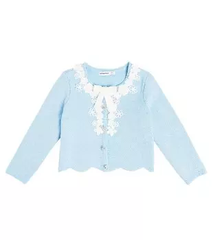 Украшенный кардиган с кружевной отделкой Self-Portrait Kids, синий