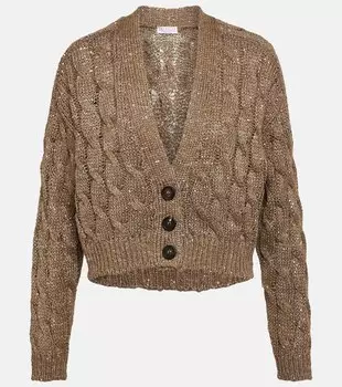 Украшенный косами кардиган BRUNELLO CUCINELLI, коричневый
