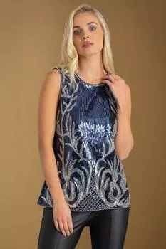 Украшенный сетчатый топ без рукавов Klass., синий