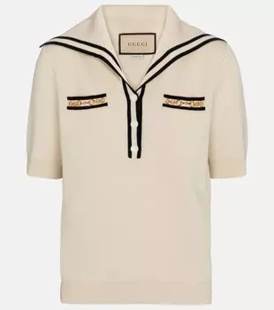 Украшенный шерстяной топ GUCCI, бежевый