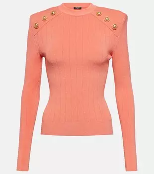 Украшенный свитер в рубчик BALMAIN, красный