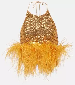 Украшенный топ с перьями Osree, золото