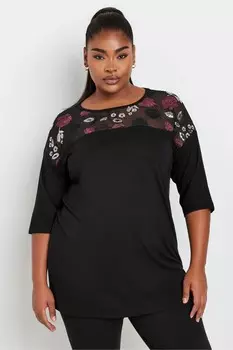 Украшенный топ с рукавами 3/4 Yours Curve, черный