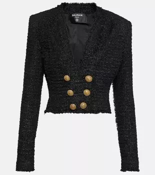 Украшенный твидовый жакет Balmain, черный