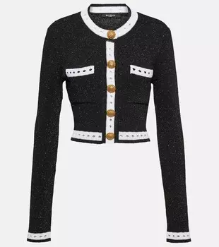 Украшенный вязаный кардиган BALMAIN, черный
