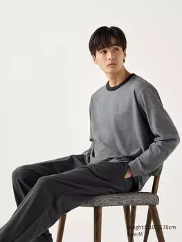 Ультра эластичный пижамный комплект с круглым вырезом Uniqlo, серый