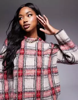 Ультра-пушистый джемпер с принтом в клетку River Island