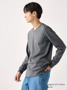 Ультра теплая футболка с круглым вырезом heattech Uniqlo, серый