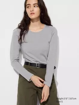 Ультра теплая футболка с круглым вырезом heattech Uniqlo, цвет 03 серый