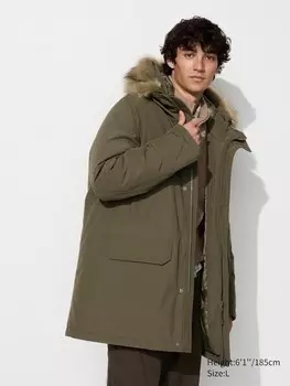 Ультра теплое гибридное пуховое пальто Uniqlo, зеленый