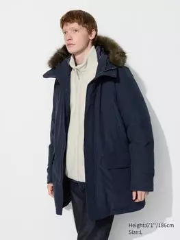 Ультра теплое гибридное пуховое пальто Uniqlo, синий