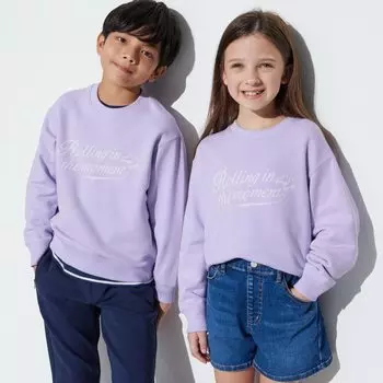 Ультраэластичный свитшот с круглым вырезом и принтом для мальчиков UNIQLO, лиловый