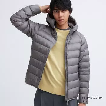 Ультралегкий пуховик с капюшоном UNIQLO, серый