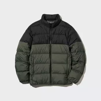 Ультралегкий пуховик Uniqlo 3D Cut Wide Quilt Color Block 2022, оливковый