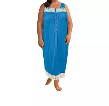 Ультрамягкая ночная рубашка без рукавов с кружевной отделкой - Plus In Blue On The Plus Side, синий