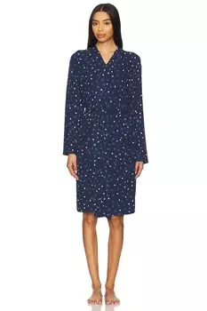 Ультрамягкий халат в рубчик с окантовкой Barefoot Dreams, marine & pink peonie