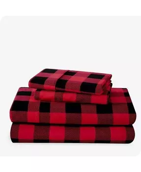 Ультрамягкий комплект листов с сезонным принтом с двойной щеткой Bare Home, красный