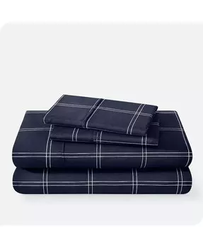 Ультрамягкий комплект простыней Queen с двойной щеткой и принтом Bare Home, синий