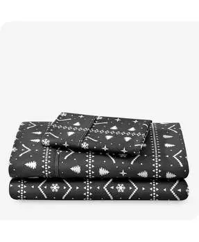 Ультрамягкий комплект простыней Twin XL с двойным брашированием и сезонным принтом Bare Home, черный