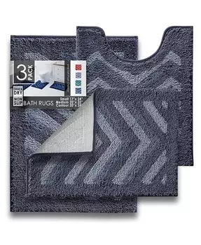 Ультрамягкий нескользящий лохматый коврик для ванной из 3 частей — дизайн шеврон — маленький, большой и контурный Clara Clark, серый