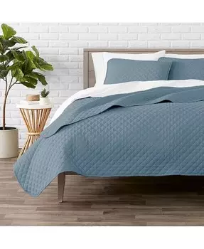 Ультрамягкое покрывало с ромбовидной прострочкой Twin/Twin XLong Bare Home, синий