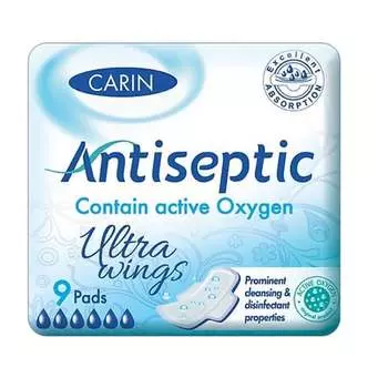 Ультратонкие гигиенические прокладки с крылышками 9 шт. Carin Antiseptic Ultra Wings