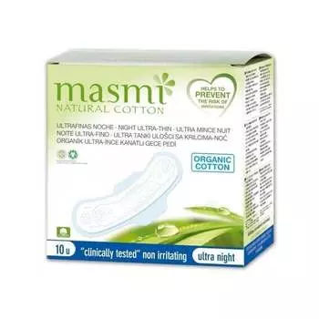 Ультратонкие хлопковые гигиенические прокладки на ночь с крылышками, 10 шт. Masmi