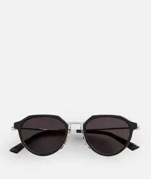Ультратонкие солнцезащитные очки-пантосы Bottega Veneta, черный/серый