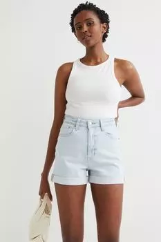 Ультравысокие джинсовые шорты Mom H&amp;M, светло-голубой деним