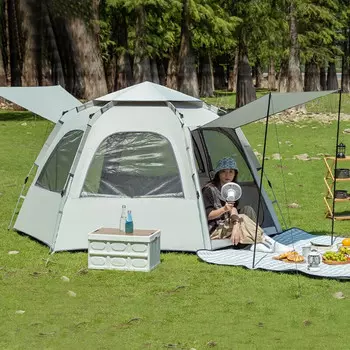 Уличная палатка Revos, шестиугольная, утолщенная, для кемпинга, пикника, оборудование для пикника, полностью автоматическое портативное LL8 [две двери и пять