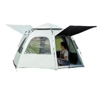 Уличная палатка Ziyouke [две двери и пять окон] виниловая солнцезащитная модель для 3-4 человек + влагонепроницаемый коврик + гамак + надувная кровать + насос